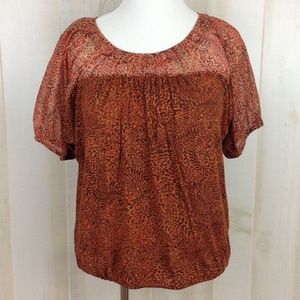 Cheetah Animal Print Top Bubble Hem Keyhole Back M